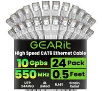 GearIT 24-Pack, Cat 6 Ethernet Cable Cat6 Snagless Patch 0.5 Feet - Snagless RJ45 Computer LAN Network Cord, White - Compatible with 24 48 Port Switch POE Rackmount 24port Gigabit
