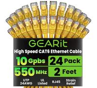 GearIT 24-Pack, Cat 6 Ethernet Cable Cat6 Snagless Patch 2 Feet - Snagless RJ45 Computer LAN Network Cord, Yellow - Compatible with 24 48 Port Switch POE Rackmount 24port Gigabit