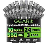 GearIT 24-Pack, Cat 6 Ethernet Cable Cat6 Snagless Patch 3 Feet - Snagless RJ45 Computer LAN Network Cord, Gray - Compatible with 24 48 Port Switch POE Rackmount 24port Gigabit