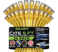 GearIT 24-Pack, Cat 6 Ethernet Cable Cat6 Snagless Patch 5 Feet - Snagless RJ45 Computer LAN Network Cord, Yellow - Compatible with 24 48 Port Switch POE Rackmount 24port Gigabit