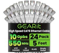 GearIT 24-Pack, Cat 6 Ethernet Cable Cat6 Snagless Patch 5 Feet - Snagless RJ45 Computer LAN Network Cord, White - Compatible with 24 48 Port Switch POE Rackmount 24port Gigabit
