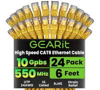 GearIT 24-Pack, Cat 6 Ethernet Cable Cat6 Snagless Patch 6 Feet - Snagless RJ45 Computer LAN Network Cord, Yellow - Compatible with 24 48 Port Switch POE Rackmount 24port Gigabit