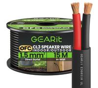 GEARit 2x1.5mm² OFC Outdoor Speaker Cable, CL3 In-Wall Rated 2 Core Speaker Wire with Polarity Mark, Oxygen-Free Copper Audio Cable for Home Cinema and Car Audio,Garden,Commercial-Black, 15M