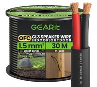 GEARit 2x1.5mm² OFC Outdoor Speaker Cable, CL3 In-Wall Rated 2 Core Speaker Wire with Polarity Mark, Oxygen-Free Copper Audio Cable for Home Cinema and Car Audio,Garden,Commercial-Black, 30M