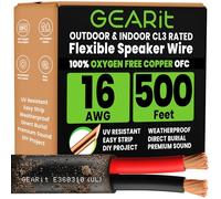 GEARit 2x1.5mm² OFC Speaker Cable 500ft, Outdoor Speaker Wire UL CL3 Rated Copper Wire with Polarity Mark, 16 Gauge Speaker Wire for in-Wall,Home,Car,Outdoor,Commercial Audio Systems(Black)