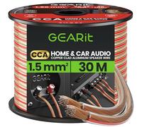 GEARit 2x1.5mm² Speaker Cable 30m, 16 Gauge Speaker Wire with Polarity Markings, Copper Clad Aluminum CCA Audio Cable for In-Wall Home Cinema, Car Audio Stereo, HiFi Surround Sound(Clear)