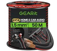 GEARit 2x1.5mm² Speaker Cable 50m, 16 Gauge Speaker Wire with Polarity Markings, 16AWG Copper Clad Aluminum CCA Audio Cable for In-Wall Home Cinema, Car Audio Stereo, HiFi Surround Sound(Black)