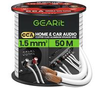 GEARit 2x1.5mm² Speaker Cable 50m, 16 Gauge Speaker Wire with Polarity Markings, 16AWG Copper Clad Aluminum CCA Audio Cable for In-Wall Home Cinema, Car Audio Stereo, HiFi Surround Sound(White)