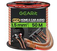 GEARit 2x1.5mm² Speaker Cable 50m, 16 Gauge Speaker Wire with Polarity Markings, Copper Clad Aluminum CCA Audio Cable for In-Wall Home Cinema, Car Audio Stereo, HiFi Surround Sound(Clear)