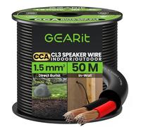 GEARit 2x1.5mm² Speaker Cable, CL3 In-Wall Rated CCA Speaker Wire, 16AWG 2 Core Audio Cable for Home Cinema, Outdoor Direct Burial, Garden Speakers and Car Stereo- 50M, Black