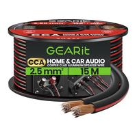 GEARit 2x2.5mm² Speaker Cable 15M, 14AWG Twin Core Speaker Wire with Polarity Markings, Flexible CCA Copper Clad Aluminum Audio Cable for In-Wall Home Home Cinema, HiFi & Car Stereo - Black