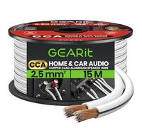 GEARit 2x2.5mm² Speaker Cable 15M, 14AWG Twin Core Speaker Wire with Polarity Markings, Flexible CCA Copper Clad Aluminum Audio Cable for In-Wall Home Home Cinema, HiFi & Car Stereo - White