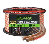 GEARit 2x2.5mm² Speaker Cable 15M, 14AWG Twin Core Speaker Wire with Polarity Markings, Flexible CCA Copper Clad Aluminum Audio Cable for In-Wall Home Home Cinema, HiFi & Car Stereo - Clear