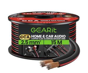 GEARit 2x2.5mm² Speaker Cable 15M, 14AWG Twin Core Speaker Wire with Polarity Markings, Flexible CCA Copper Clad Aluminum Audio Cable for In-Wall Home Home Cinema, HiFi & Car Stereo - Black