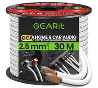 GEARit 2x2.5mm² Speaker Cable 30M, 14AWG Twin Core Speaker Wire with Polarity Markings, Flexible CCA Copper Clad Aluminum Audio Cable for In-Wall Home Home Cinema, HiFi & Car Stereo - White