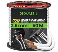 GEARit 2x2.5mm² Speaker Cable 50M, 14AWG Twin Core Speaker Wire with Polarity Markings, Flexible CCA Copper Clad Aluminum Audio Cable for In-Wall Home Home Cinema, HiFi & Car Stereo - White