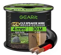 GEARit 2x4mm² Speaker Cable, CL3 In-Wall Rated CCA Speaker Wire 12 Gauge, 12AWG 2 Core Audio Cable for Home Cinema, Outdoor Direct Burial, Garden Speakers and Car Stereo- 30M, Black