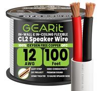 GEARit 2x4mm² Speaker Cable OFC,UL CL2 Rated 12 AWG Wire 30.48 m/100 ft,Copper Wire with Polarity Mark,Speaker Wire for In-Wall Home Cinema,Home,Car Stereo,Commercial Audio Systems(White)