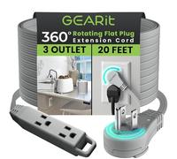 GEARit 360 Degree Rotating Flat Plug Extension Cord with 3 Outputs 6M Grey 16AWG/13A 3 Pin Cable Energy Saving for Home Office Bedroom Essential Room