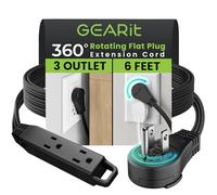 GearIT 360 Extension Cable, Rotary Flat Plug Adapter for Small Spaces, 3 Outputs, UL Certified, Flat and Stylish Design