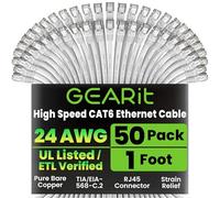 GearIT 50-Pack, Cat 6 Ethernet Cable Cat6 Snagless Patch 1 Foot - Snagless RJ45 Computer LAN Networ