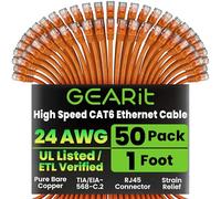 GearIT 50-Pack, Cat 6 Ethernet Cable Cat6 Snagless Patch 1 Foot - Snagless RJ45 Computer LAN Networ