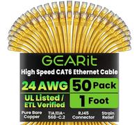 GearIT 50-Pack, Cat 6 Ethernet Cable Cat6 Snagless Patch 1 Foot - Snagless RJ45 Computer LAN Networ