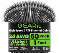 GearIT 50-Pack, Cat 6 Ethernet Cable Cat6 Snagless Patch 1 Foot - Snagless RJ45 Computer LAN Network Cord