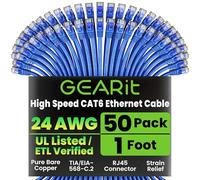 GEARit 50-Pack, Cat 6 Ethernet Cable Cat6 Snagless Patch 1 Foot - Snagless RJ45 Computer LAN Network Cord, Blue - Compatible with 5 Port Switch POE 5port Gigabit