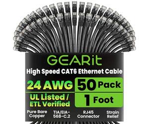 GearIT 50-Pack, Cat 6 Ethernet Cable Cat6 Snagless Patch 1 Foot - Snagless RJ45 Computer LAN Network Cord