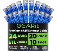 GearIT 50-Pack, CAT5E Ethernet Connection Cable 1.5 Feet - 5E RJ45 LAN Network Cable for Computer, Blue - Compatible with Switch 48 Port PoE Gigabit Rack Mount 10 Feet (20-Pack) blue