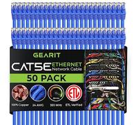 GearIT 50-Pack, CAT5E Ethernet Connection Cable 1.5 Feet - 5E RJ45 LAN Network Cable for Computer, Blue - Compatible with Switch 48 Port PoE Gigabit Rack Mount 2 Feet (50-Pack) blue