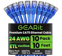 GearIT 50-Pack, CAT5E Ethernet Connection Cable 1.5 Feet - 5E RJ45 LAN Network Cable for Computer, Blue - Compatible with Switch 48 Port PoE Gigabit Rack Mount 10 feet (10-Pack) blue