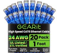 GearIT Cat 6 Ethernet Cable 1 ft (20-Pack) - Cat6 Patch Cable, Cat 6 Patch Cable, Cat6 Cable, Cat 6 Cable, Cat6 Ethernet Cable, Network Cable, Internet Cable - Blue 1 Foot