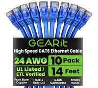 GEARit Cat 6 Ethernet Cable (10-Pack 14 Feet) Cat6 Network Patch, 10Gbps, RJ45, Snagless Cord, Gold-Plated Connectors, Internet for PC, TV, Tablet, Router, Printer, Servers, IT Data Center - Blue