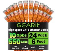 GearIT Cat 6 Ethernet Cable 6 ft (24-Pack) - Cat6 Patch Cable, Cat 6 Patch Cable, Cat6 Cable, Cat 6 Cable, Cat6 Ethernet Cable, Network Cable, Internet Cable - Orange 6 Feet