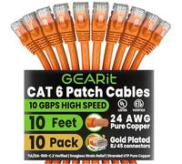 GearIT Cat 6 Ethernet Cable Cat 6 Patch Cable, Cat 6 Cable, Cat6 Ethernet Cable, Network Cable, Internet Cable - Orange 10 Feet (Pack of 10)