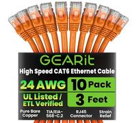 GearIT Cat 6 Ethernet Cable Cat 6 Patch Cable, Cat6 Cable, Cat6 Ethernet Cable, Network Cable, Internet Cable - Orange 3 Feet (Pack of 10)