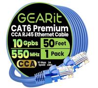 GEARit Cat 6 Ethernet Cable CCA (50 feet) LAN Network Cord, UTP, Internet, Network Cable - Supports Cat6 / Cat5e / Cat5 Network Standard - Blue, 50ft