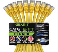 GearIT Cat 6 Ethernet Cable - High-Speed LAN Cord for Gaming and Personal Computers - Cat6 Patch Cable with RJ45 Connectors, 15 ft, Yellow (10-Pack)