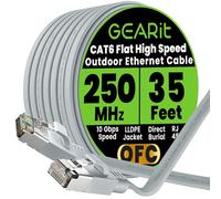 GEARit Cat 6 Outdoor Flat Ethernet Cable (35ft, Gray) Direct Burial Rated LLDPE Jacket - Indoor Cat6 Shielded FTP 10Gbps High Speed Gaming Computer Network RJ45 Snagless Patch Cord Internet