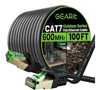 GEARit Cat 7 Outdoor Flat Ethernet Cable (100ft, Black) Direct Burial Rated LLDPE Jacket - Indoor Cat7 Shielded FTP 600MHz 10Gbps High Speed Gaming Computer Network RJ45 Snagless Patch Cord Internet
