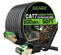 GEARit Cat 7 Outdoor Flat Ethernet Cable (50ft, Black) Direct Burial Rated LLDPE Jacket - Indoor Cat7 Shielded FTP 600MHz 10Gbps High Speed Gaming Computer Network RJ45 Snagless Patch Cord Internet