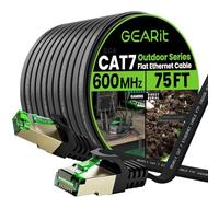 GearIT Cat 7 Outdoor Flat Ethernet Cable (75ft, Black) Direct Burial Rated LLDPE Jacket - Indoor Cat7 Shielded FTP 600MHz 10Gbps High Speed Gaming Computer Network RJ45 Snagless Patch Cord Internet