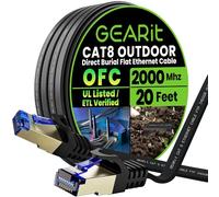 GEARit Cat 8 Outdoor Flat Ethernet Cable (20ft, Black) Direct Burial Rated LLDPE Jacket - Indoor Cat8 Shielded FTP 2000Mhz 40Gbps High Speed Gaming Computer Network RJ45 Snagless Patch Cord Internet