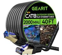 GEARit Cat 8 Outdoor Flat Ethernet Cable (40ft, Black) Direct Burial Rated LLDPE Jacket - Indoor Cat8 Shielded FTP 2000Mhz 40Gbps High Speed Gaming Computer Network RJ45 Snagless Patch Cord Internet