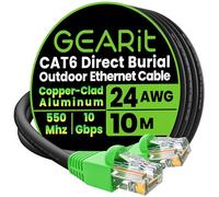 GEARit Cat6 Outdoor Ethernet Cable (10 Meters) CCA Copper Clad, Waterproof, Direct Burial, In-Ground, UV Jacket, POE, Network, Internet, Cat 6, Cat6 Cable - 10m