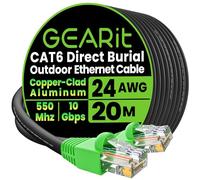 GEARit Cat6 Outdoor Ethernet Cable (20 Meters) CCA Copper Clad, Waterproof, Direct Burial, In-Ground, UV Jacket, POE, Network, Internet, Cat 6, Cat6 Cable - 20m