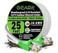 GEARit Cat6 Outdoor Ethernet Cable (25 Feet) CCA Copper Clad, Waterproof, Direct Burial, In-Ground, UV Jacket, POE, Network, Internet, Cat 6, Cat6 Cable - 25ft