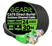 GEARit Cat6 Outdoor Ethernet Cable (30 Meters) CCA Copper Clad, Waterproof, Direct Burial, In-Ground, UV Jacket, POE, Network, Internet, Cat 6, Cat6 Cable - 30m